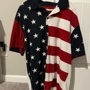 Men’s Red Head Large American Flag Polo.